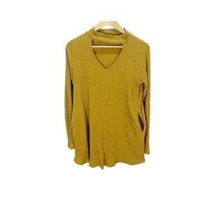 MOD On Trend Mustard Yellow Long Sleeved Sweater Dress M Ribbed Stretch Pockets